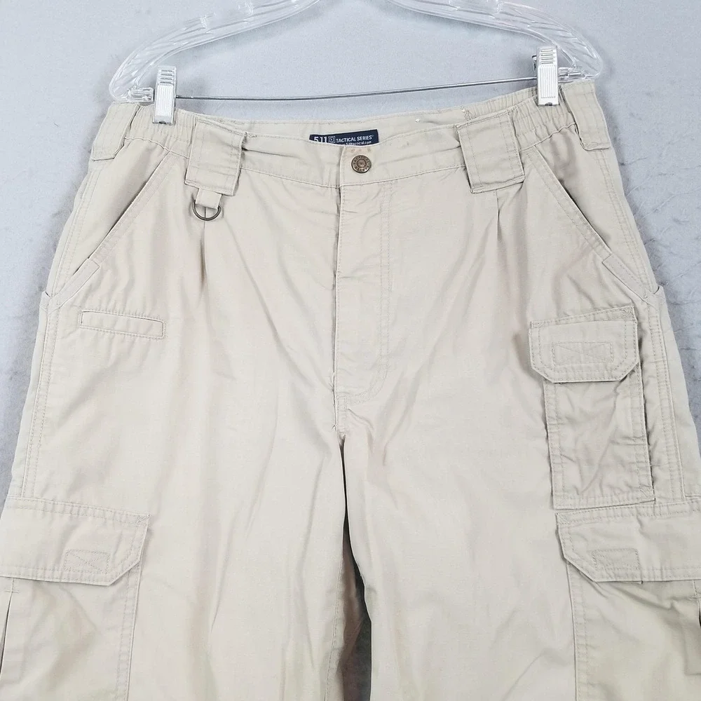 5.11 Tactical Pants Mens 34x36 Beige Cargo Ripstop Elastic Waist Outdoor Hiking
